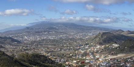 Panorama from Mirador de Jardina to San Cristobal de La Laguna, behind it the Pico del Teide,