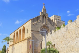 The medieval walls of Alcudia and Saint Jaume church, Alcudia, Mallorca, Balearic Islands, Spain,