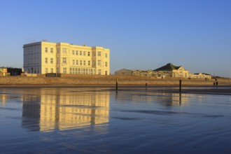 Development on the west beach in the evening light, Norderney, Lower Saxony, Germany, Europe