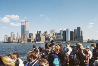 Manhattan with the World Trade Center, early 1990s, analogue photo, New York, USA, North America