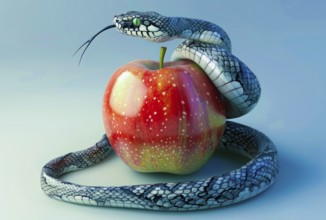 Temptation of Adam and Eve, forbidden fruit in garden of eden leads to primal sin, AI generated