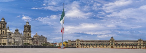 Mexico City Central Zocalo Constitution Plaza and landmark Metropolitan Cathedral near Presidential