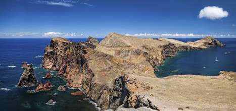 Madeira Island scenic rugged landscape, Ponta do Sao Lourenco cape, Miradouro do Abismo viewpoint.