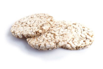 Pile of three rice cakes isolated on white background. close up