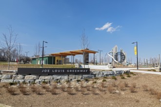 Detroit, Michigan, An entrance to the Joe Louis Greenway. When complete, the Greenway will be a 27