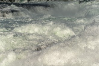 Detail, Rhine Falls seen from Schloss Laufen, water drops, waterfall, rapids, spray, Canton Zurich,