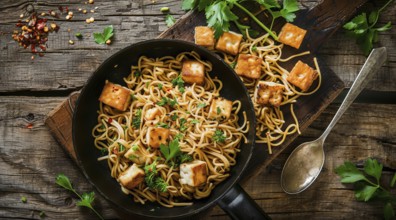 Healthy plate of tofu mixed with other foods to boost healthy diet, AI generated