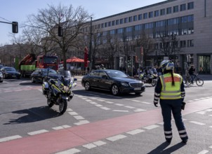 Traffic control, police officers of the motorised traffic squadron, Berlin, Germany, Europe