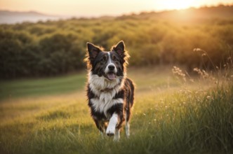 Playful dog puppy running in the field, AI generated