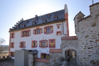 Historic Hutten Castle built in 1536 with stepped gable, Bad Soden, Bad Soden-Salmünster, Spessart,