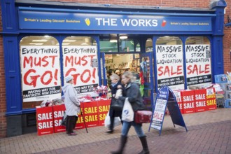 Clearance sale at The Works discount book store, The Buttermarket, Ipswich, Suffolk, England,