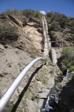 Pipeline for HEP electricity generation River Rio Poqueira gorge valley, High Alpujarras, Sierra