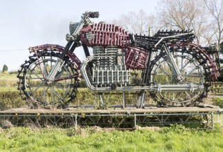 Large model motorcycle made from steel tubing, Calne, Wiltshire, England, UK