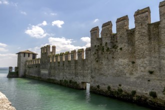 Medieval harbour wall, Scaligerian fort Sirmione, Lombardy, Province of Brescia, Italy, Europe