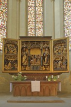 Gothic high altar by Linhart Könbergk 1492, interior view, arts and crafts, wood carving, winged