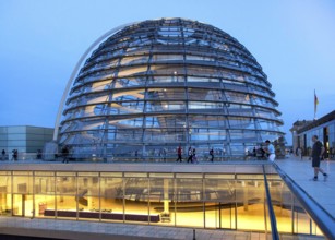 Visitors on the roof of the Reichstag, view of the Reichstag dome, Berlin, 21 May 2014