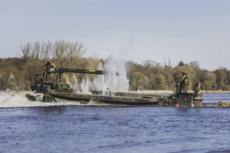 The Bundeswehr's M3 amphibious vehicle forms up in the Elbe as part of the 'Wettiner Schwert'