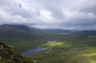 View from Connor Pass to Brandon Bay, Dingle Peninsula, County Kerry, Ireland, Europe