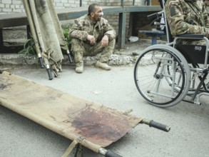 Evacuation of seriously injured soldiers, undisclosed location, Donbass frontline, Ukraine, 2024,