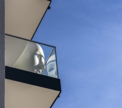 Sculpture on the balcony of a new building in Berlin-Mitte, Berlin, Germany, Europe