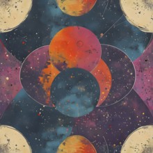 Abstract illustration of overlapping circles in a vintage background, AI generated