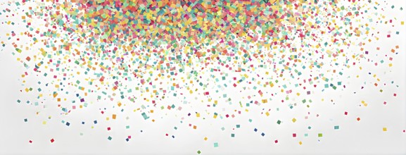 Abstract New Years Eve confetti explosion, with minimalist colored squares and circles falling