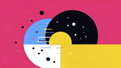 Minimalist illustration featuring abstract shapes in neon colors to convey fun and ease, AI