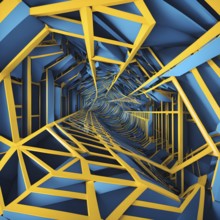 Tunnel structure in blue and yellow hues representing data and communication in abstract geometric