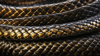 Close up on the wrinkled skin of an anaconda with intricate patterns, AI generated