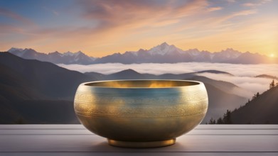 Tibetan singing bowl as Symbolic images for relaxation, AI generated