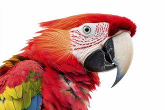 Red Macaw parrot bird on white background. Generative Ai, AI generated