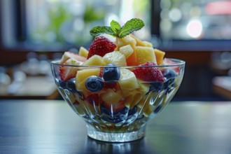 Healthy fruid salad in a bowl. Generative AI, AI generated