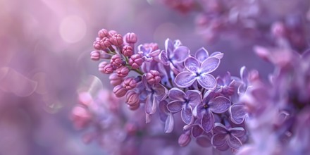 Violet Common Lilac spring flower plant on blurry background. KI generiert, generiert, AI generated