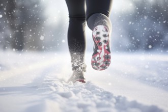 Woman jogging in snow. KI generiert, generiert, AI generated