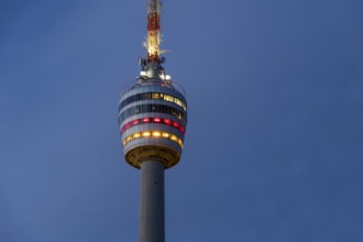 Stuttgart TV tower lights up in the national colours of black, red and gold for the 2024 European