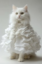 Imaginary white cat in fantasy white paper style, AI Generated