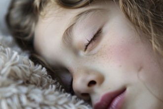 Close up of sleeping face of beautiful girl with long lashes. Generative Ai, AI generated