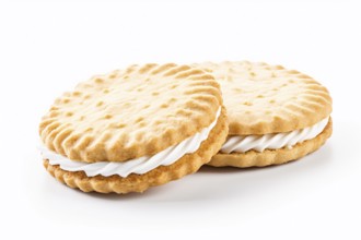 Double cream cookies on white background. KI generiert, generiert, AI generated