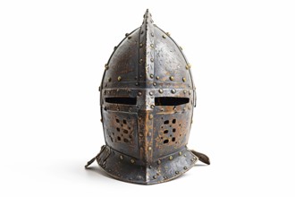 Old knight helmet on white background. KI generiert, generiert, AI generated