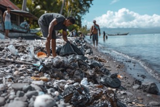 Rubbish, washed up plastic waste on a tropical beach, symbolic image for environmental pollution,