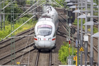 ICE train travelling on open track near Gesundbrunnen station, Berlin, Germany, Europe