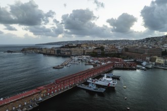 Darsena Borbonica Napoli and Molo San Vincenzo from a drone, Naples, Campania, Italy, Europe