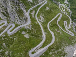 La Tremola, world-famous serpentine road through the Val Tremolo, road construction monument,