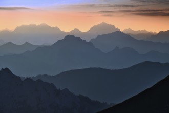 Fribourg Prealps and Bernese Alps at dawn, thunderstorm atmosphere, Cantons of Fribourg and Bern,