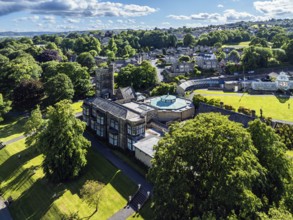 Cliffe Castle and Gardens from a drone, Keighley, West Yorkshire, England, United Kingdom, Europe