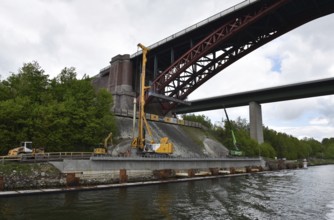 Repair, construction site of the old Levensau High Bridge, on the Kiel Canal, Kiel Canal,