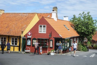 Typical colored houses in Gudhjem, Bornholm, Baltic Sea, Denmark, Scandinavia, Europe