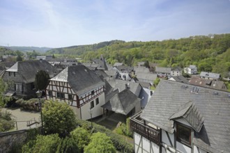 Townscape with slate roofs, slate roof, slate house, view, landscape, Herrstein, Hunsrück,