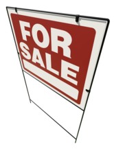 Left facing for sale real estate yard sign isolated on a white background