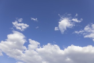 Scenic dramatic summer clouds. Cloudscape of bright blue sky. Cloud background